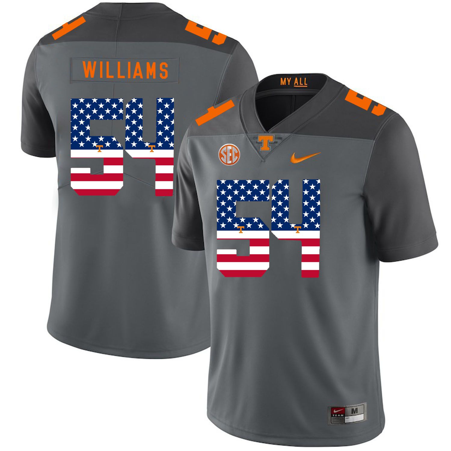 Men Tennessee Volunteers #54 Willians Grey Flag Customized NCAA Jerseys->customized ncaa jersey->Custom Jersey
